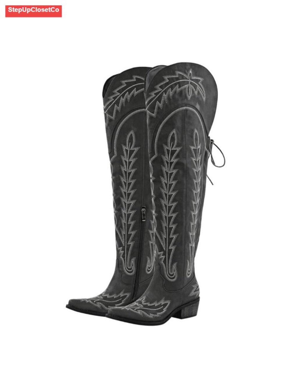 Embroidered Thigh High Cowgirl Boots Wide Calf Block Heel